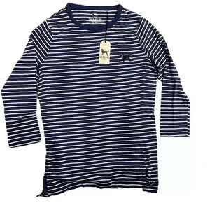 NWT Women’s The Black Dog Navy Blue And White Tunic Length Shirt Size Small